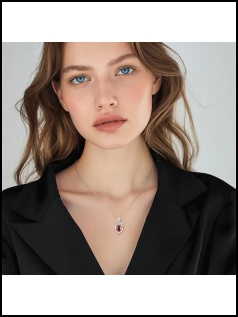 925 Sterling Silver Ribbon Pendant Necklace with Ruby Birthstone, Adjustable